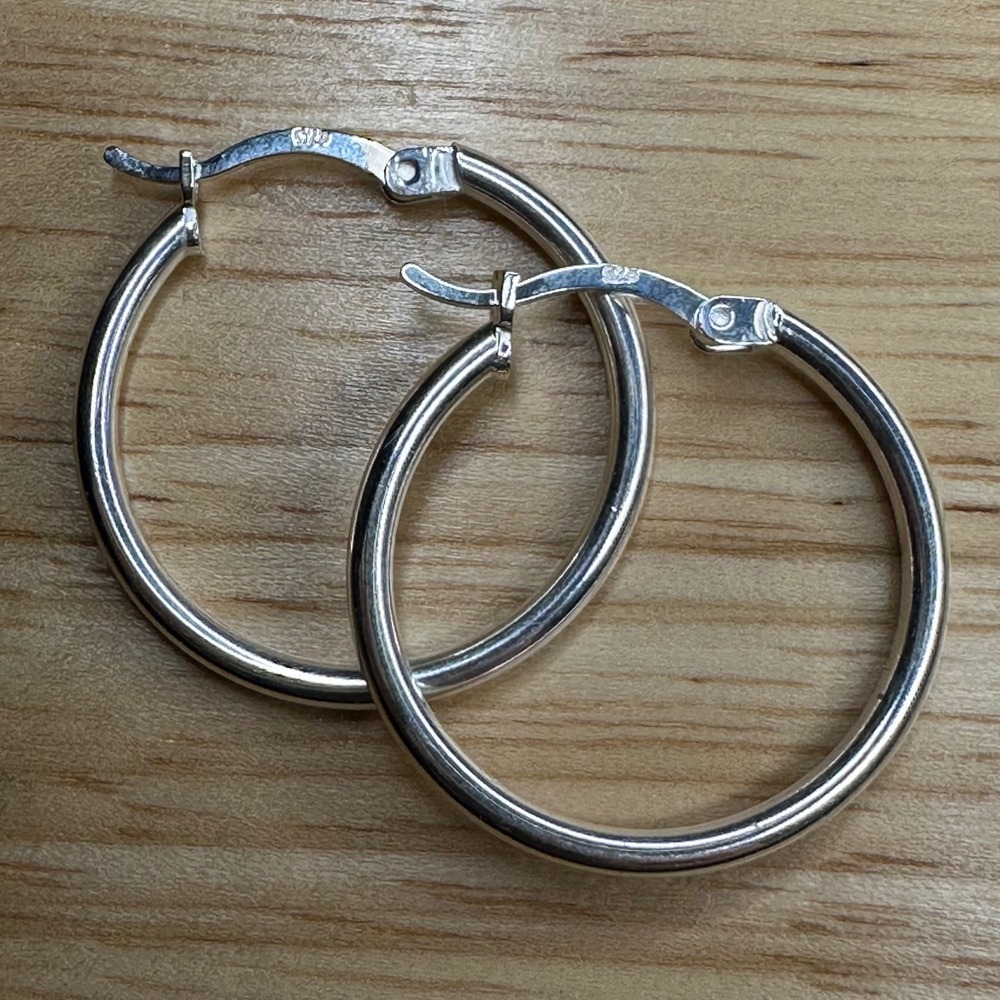 925 Sterling Silver High Polish Round Hoop‎ Earrings 25mm Medium Click-Top 2.51g